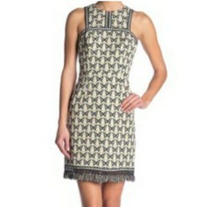 TRINA TURK CREAM BLACK PACIFIC BUTTERFLY EMBROIDERED FRINGE DRESS - 10
